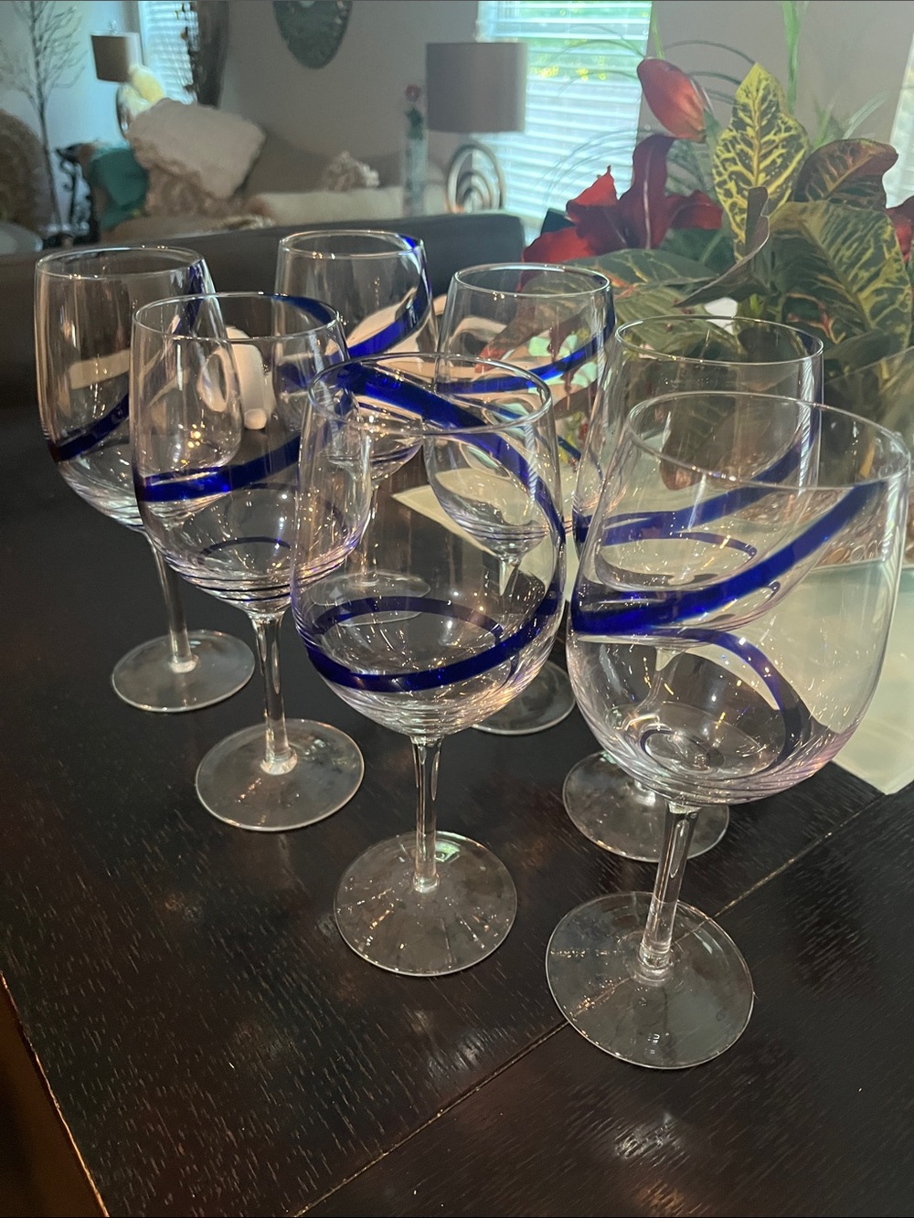 Set of 7 Clear Pier one Water Glasses with Blue Swirl - Picture 3 of 3